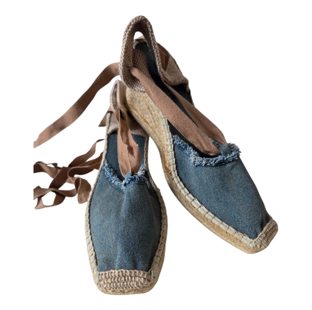 American Eagle Blue Wedge Espadrille Lace Ankle Tie Womens Size 9 NWT
